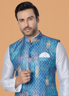 Multicolor Full Sleeves Mandarin Collar Waistcoat - Indian Silk House Agencies