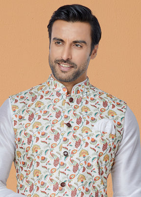 Pink Full Sleeves Mandarin Collar Waistcoat - Indian Silk House Agencies