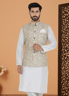 Multicolor Full Sleeves Mandarin Collar Waistcoat - Indian Silk House Agencies