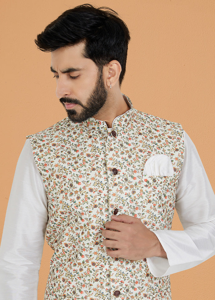 Multicolor Full Sleeves Mandarin Collar Waistcoat - Indian Silk House Agencies