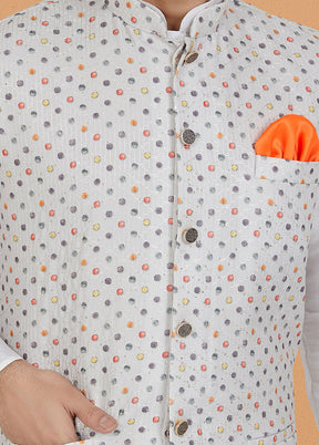 White Full Sleeves Mandarin Collar Waistcoat - Indian Silk House Agencies