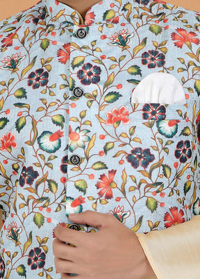 Multicolor Full Sleeves Mandarin Collar Waistcoat - Indian Silk House Agencies