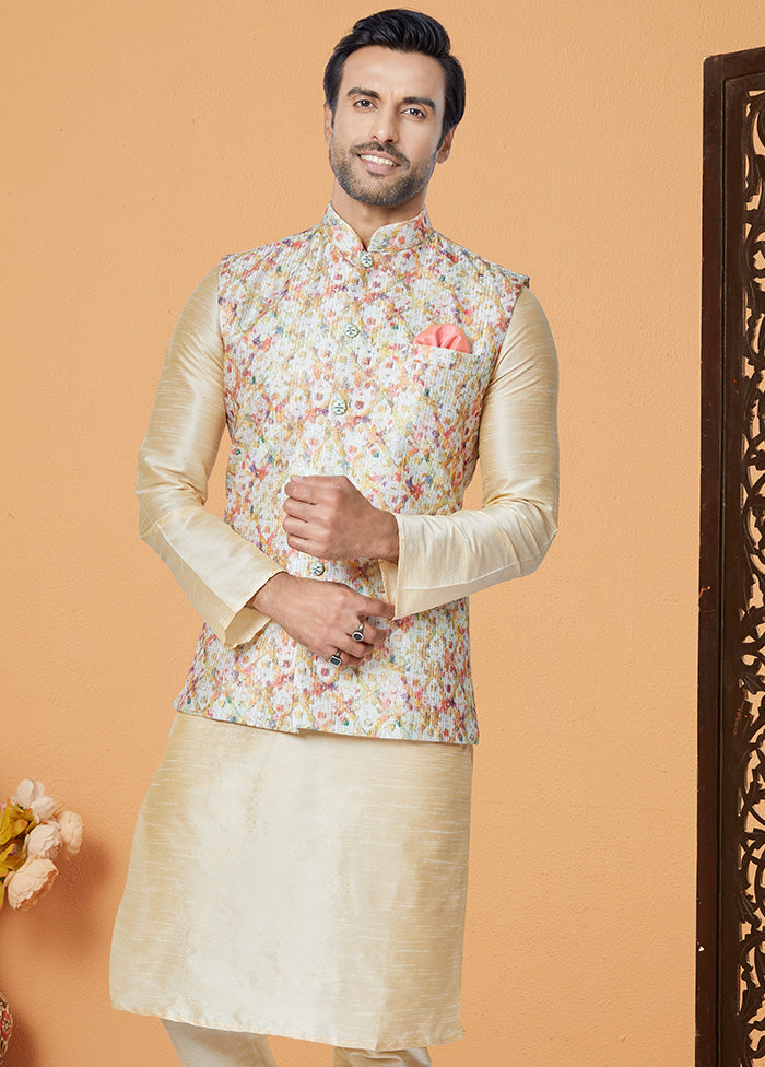 Multicolor Full Sleeves Mandarin Collar Waistcoat - Indian Silk House Agencies