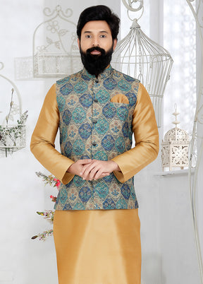 Multicolor Full Sleeves Mandarin Collar Waistcoat - Indian Silk House Agencies