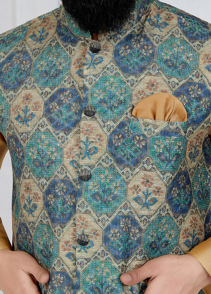 Multicolor Full Sleeves Mandarin Collar Waistcoat - Indian Silk House Agencies