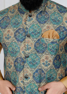 Multicolor Full Sleeves Mandarin Collar Waistcoat - Indian Silk House Agencies