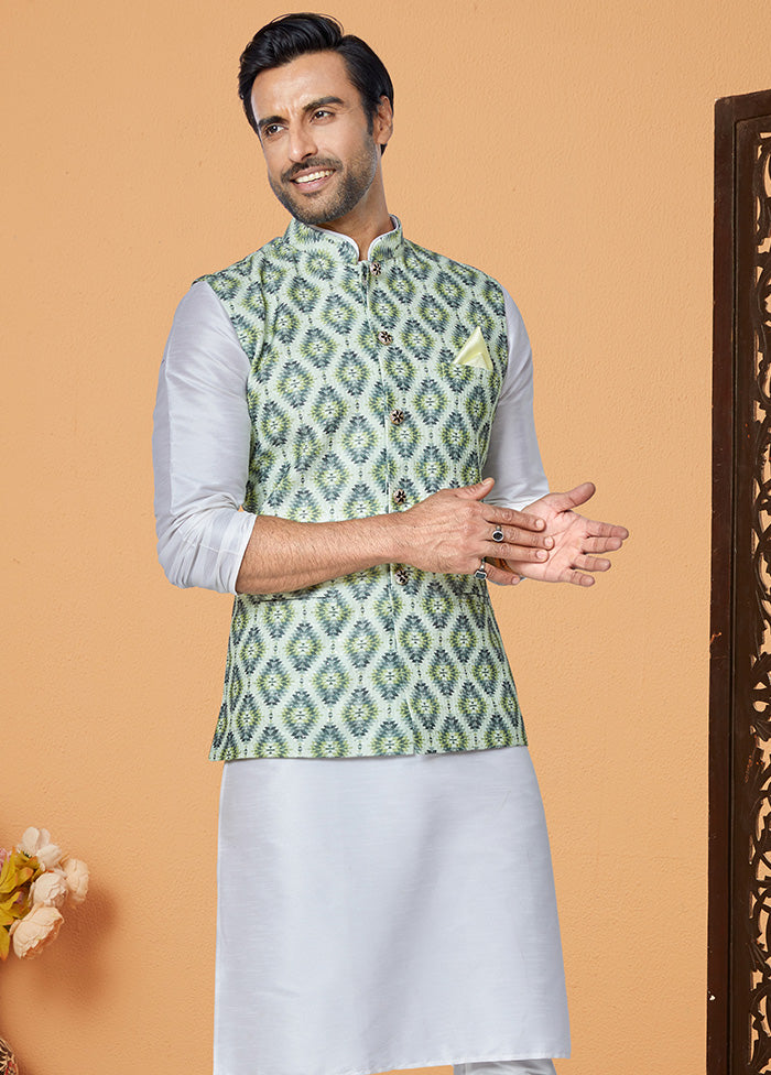 Multicolor Full Sleeves Mandarin Collar Waistcoat - Indian Silk House Agencies