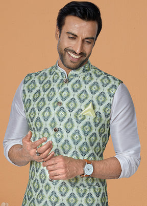 Multicolor Full Sleeves Mandarin Collar Waistcoat - Indian Silk House Agencies