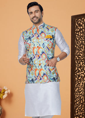 Multicolor Full Sleeves Mandarin Collar Waistcoat - Indian Silk House Agencies