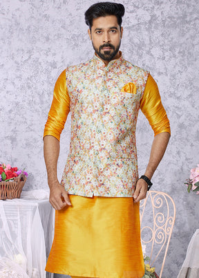 Multicolor Full Sleeves Mandarin Collar Waistcoat - Indian Silk House Agencies