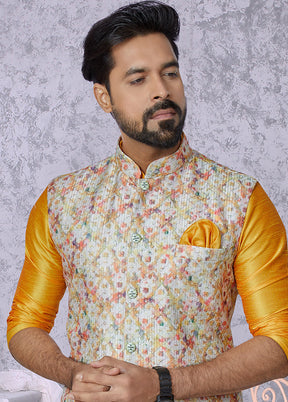 Multicolor Full Sleeves Mandarin Collar Waistcoat - Indian Silk House Agencies