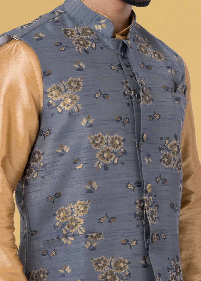 Multicolor Dupion Silk Full Sleeves Mandarin Collar Waistcoat - Indian Silk House Agencies
