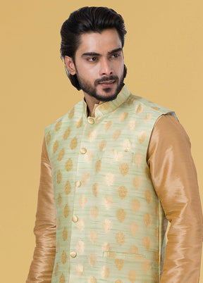Multicolor Dupion Silk Full Sleeves Mandarin Collar Waistcoat - Indian Silk House Agencies