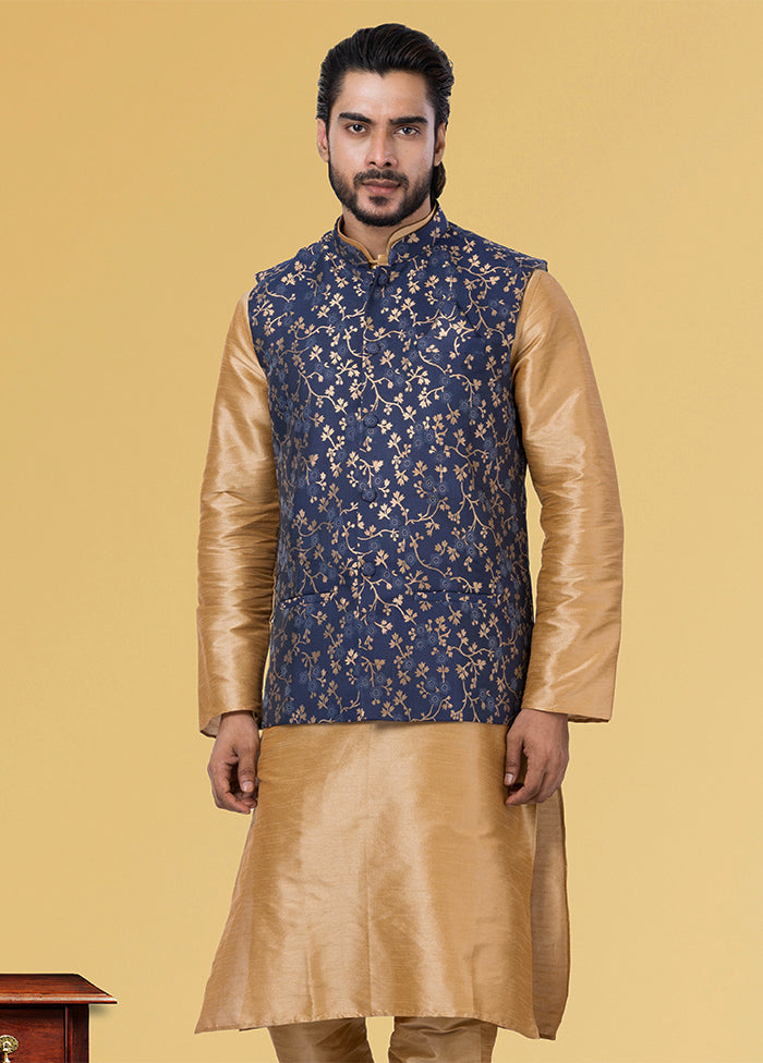 Multicolor Dupion Silk Full Sleeves Mandarin Collar Waistcoat - Indian Silk House Agencies