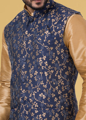 Multicolor Dupion Silk Full Sleeves Mandarin Collar Waistcoat - Indian Silk House Agencies