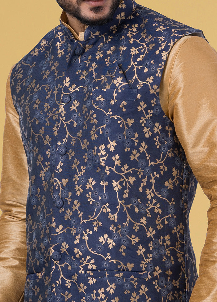 Multicolor Dupion Silk Full Sleeves Mandarin Collar Waistcoat - Indian Silk House Agencies