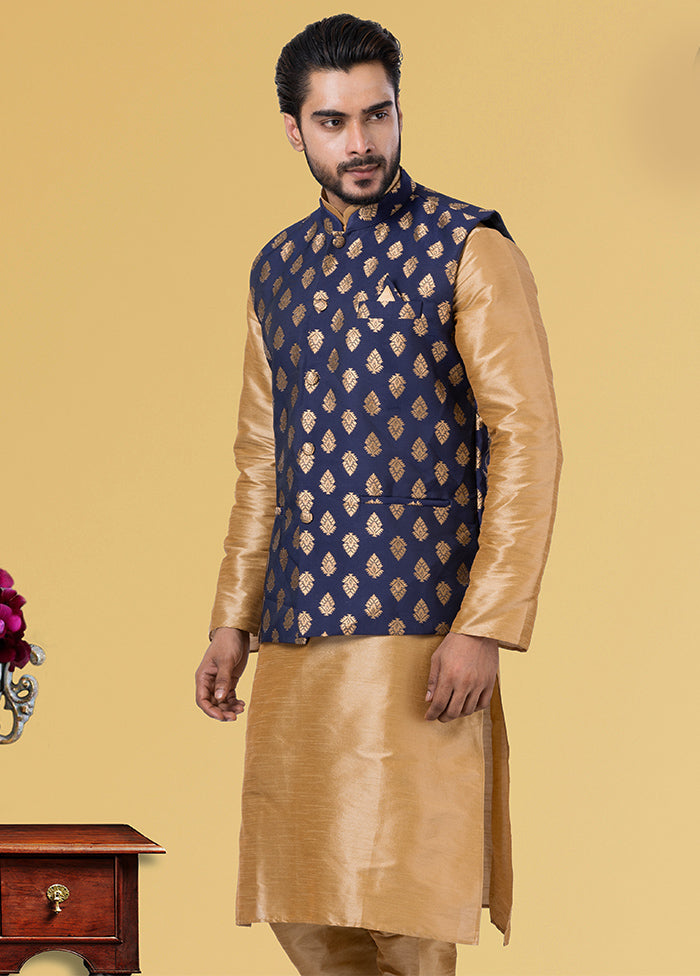 Multicolor Dupion Silk Full Sleeves Mandarin Collar Waistcoat - Indian Silk House Agencies