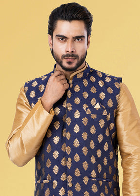 Multicolor Dupion Silk Full Sleeves Mandarin Collar Waistcoat - Indian Silk House Agencies