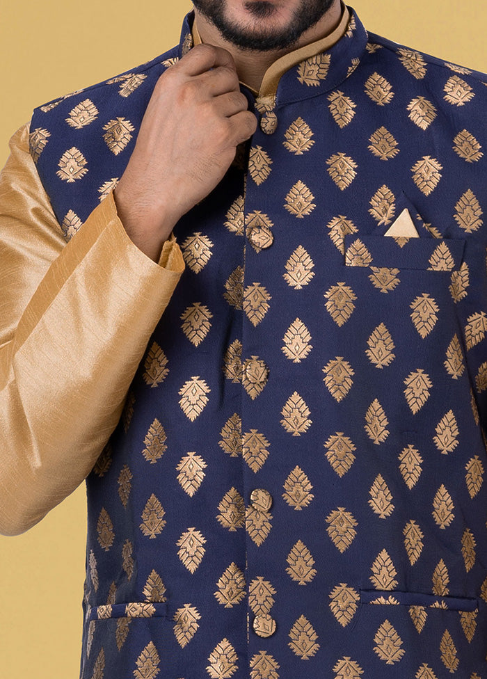 Multicolor Dupion Silk Full Sleeves Mandarin Collar Waistcoat - Indian Silk House Agencies