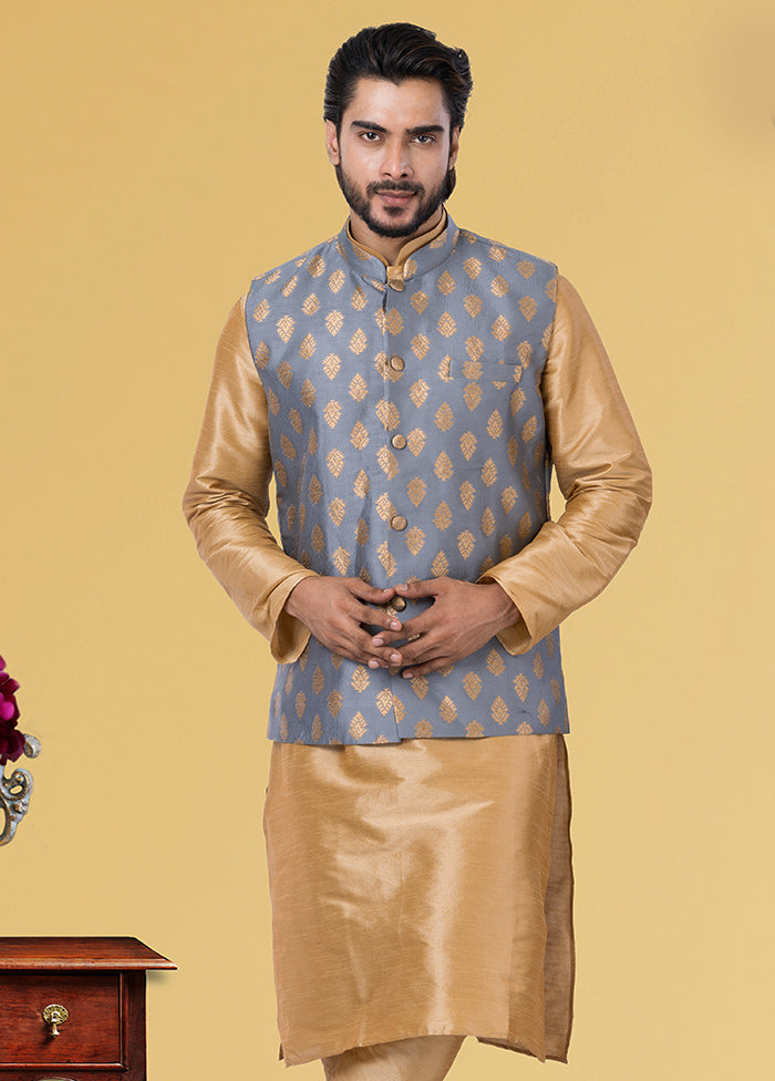 Multicolor Dupion Silk Full Sleeves Mandarin Collar Waistcoat - Indian Silk House Agencies