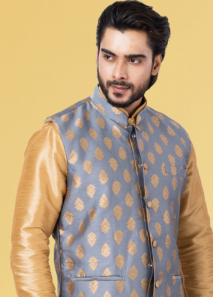 Multicolor Dupion Silk Full Sleeves Mandarin Collar Waistcoat - Indian Silk House Agencies