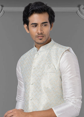 Multicolor Dupion Silk Full Sleeves Mandarin Collar Waistcoat - Indian Silk House Agencies