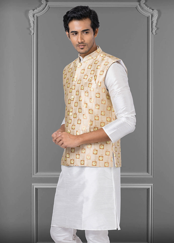 Multicolor Dupion Silk Full Sleeves Mandarin Collar Waistcoat - Indian Silk House Agencies