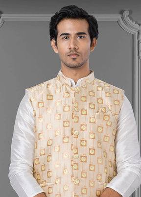 Multicolor Dupion Silk Full Sleeves Mandarin Collar Waistcoat - Indian Silk House Agencies