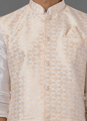 Multicolor Dupion Silk Full Sleeves Mandarin Collar Waistcoat - Indian Silk House Agencies