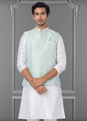 Multicolor Dupion Silk Full Sleeves Mandarin Collar Waistcoat - Indian Silk House Agencies