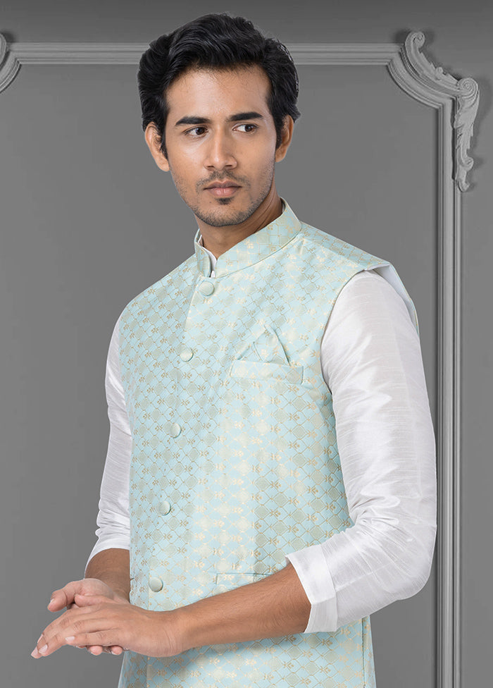 Multicolor Dupion Silk Full Sleeves Mandarin Collar Waistcoat - Indian Silk House Agencies