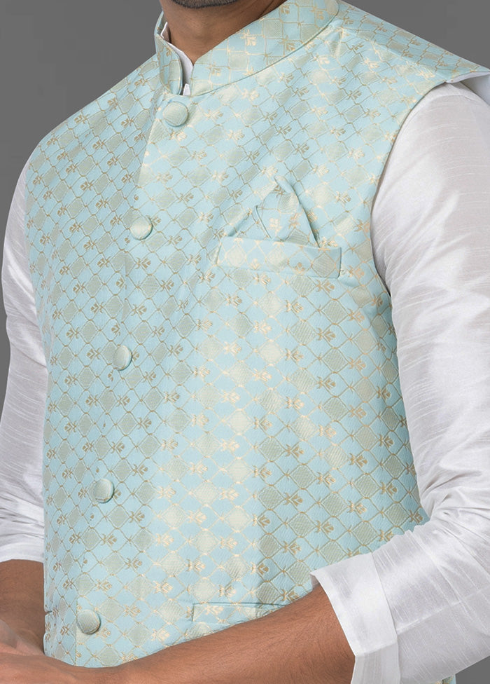 Multicolor Dupion Silk Full Sleeves Mandarin Collar Waistcoat - Indian Silk House Agencies