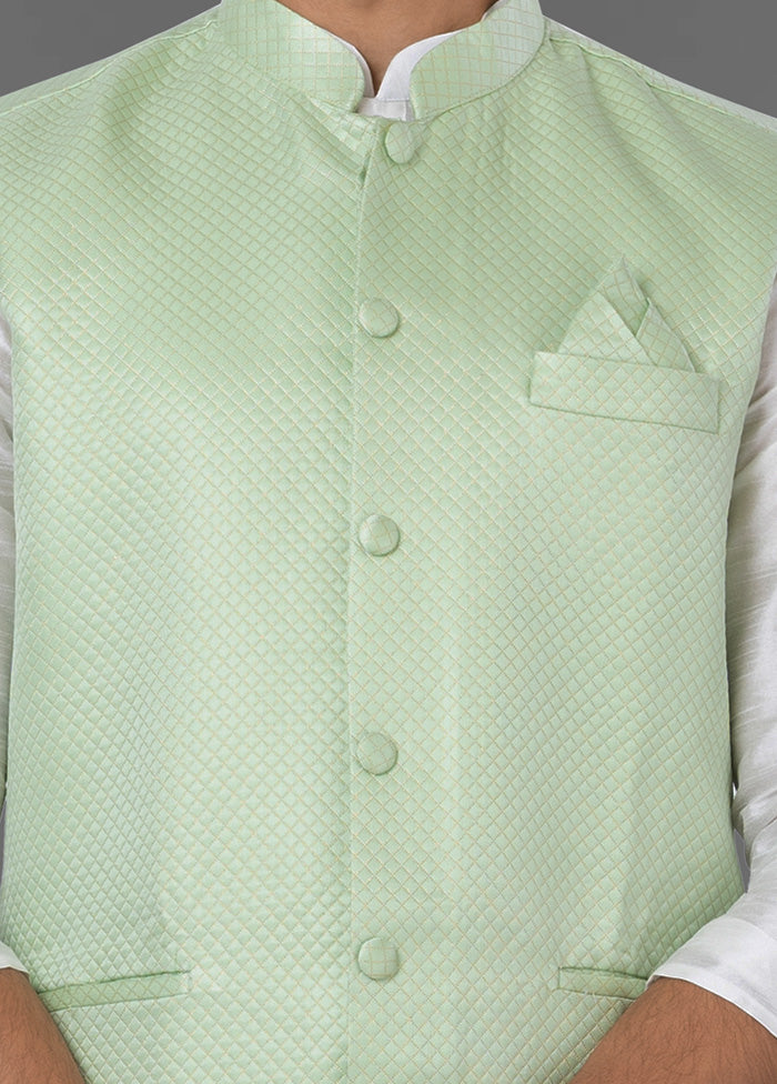 Multicolor Dupion Silk Full Sleeves Mandarin Collar Waistcoat - Indian Silk House Agencies