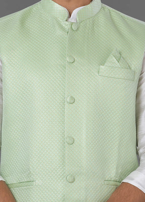 Multicolor Dupion Silk Full Sleeves Mandarin Collar Waistcoat - Indian Silk House Agencies