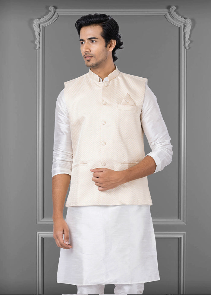 Multicolor Dupion Silk Full Sleeves Mandarin Collar Waistcoat - Indian Silk House Agencies