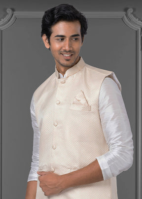 Multicolor Dupion Silk Full Sleeves Mandarin Collar Waistcoat - Indian Silk House Agencies