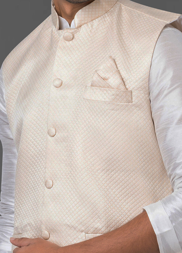 Multicolor Dupion Silk Full Sleeves Mandarin Collar Waistcoat - Indian Silk House Agencies