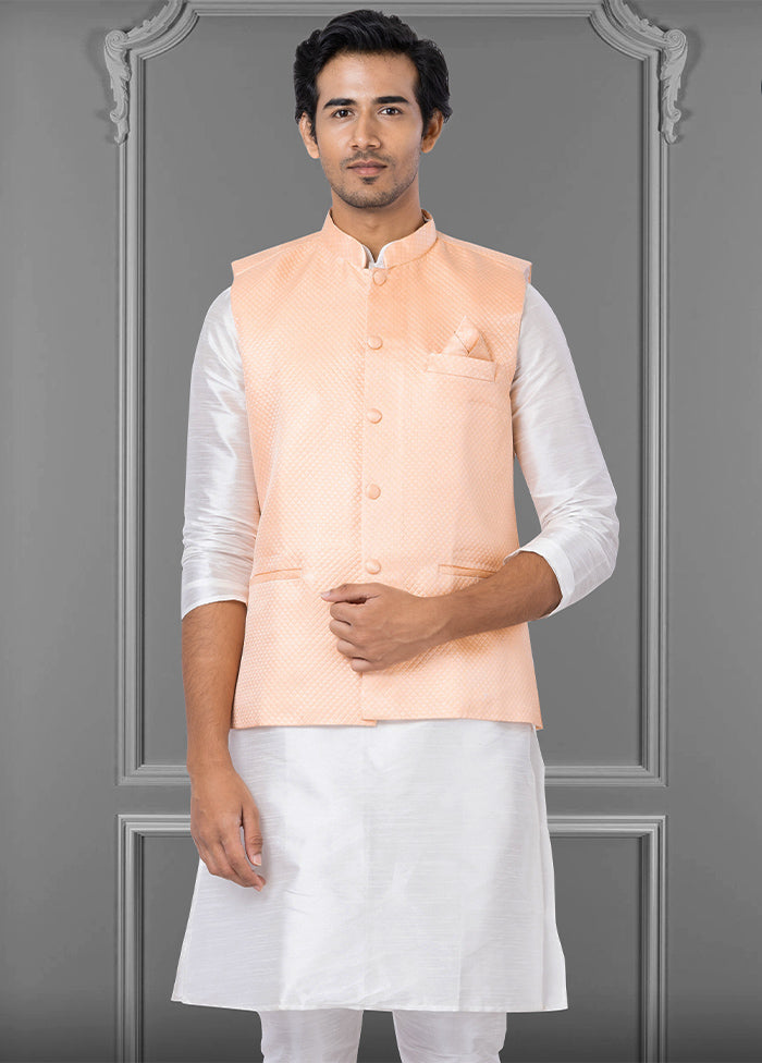 Multicolor Dupion Silk Full Sleeves Mandarin Collar Waistcoat - Indian Silk House Agencies