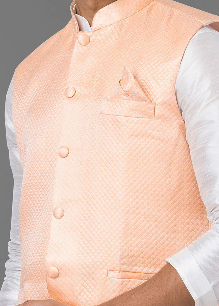 Multicolor Dupion Silk Full Sleeves Mandarin Collar Waistcoat - Indian Silk House Agencies