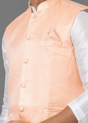 Multicolor Dupion Silk Full Sleeves Mandarin Collar Waistcoat - Indian Silk House Agencies