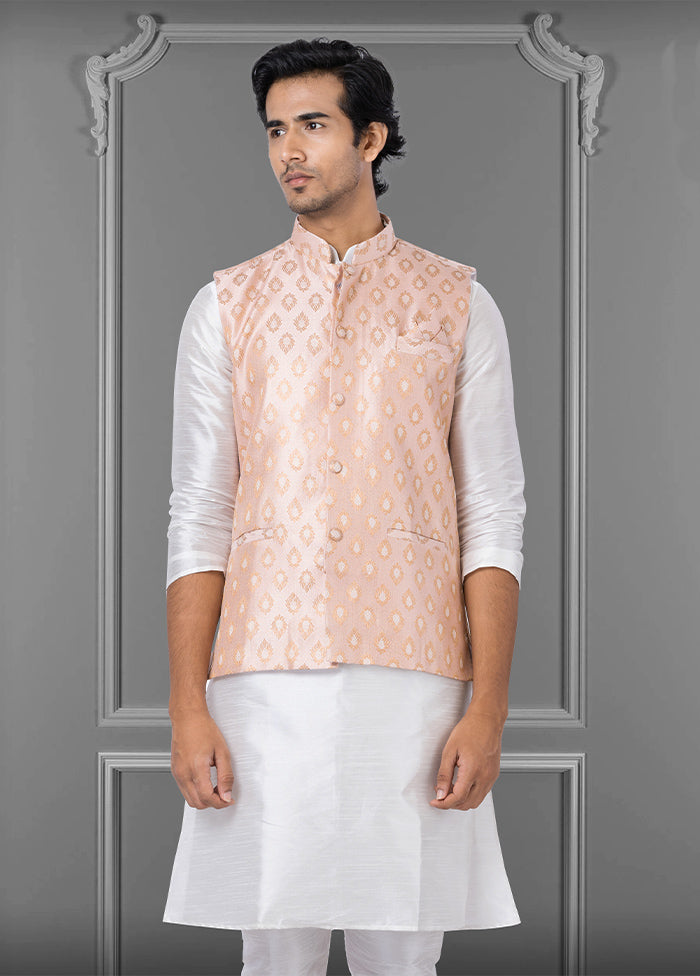 Multicolor Dupion Silk Full Sleeves Mandarin Collar Waistcoat - Indian Silk House Agencies