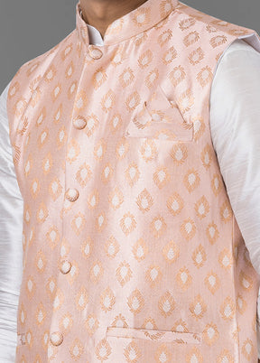 Multicolor Dupion Silk Full Sleeves Mandarin Collar Waistcoat - Indian Silk House Agencies