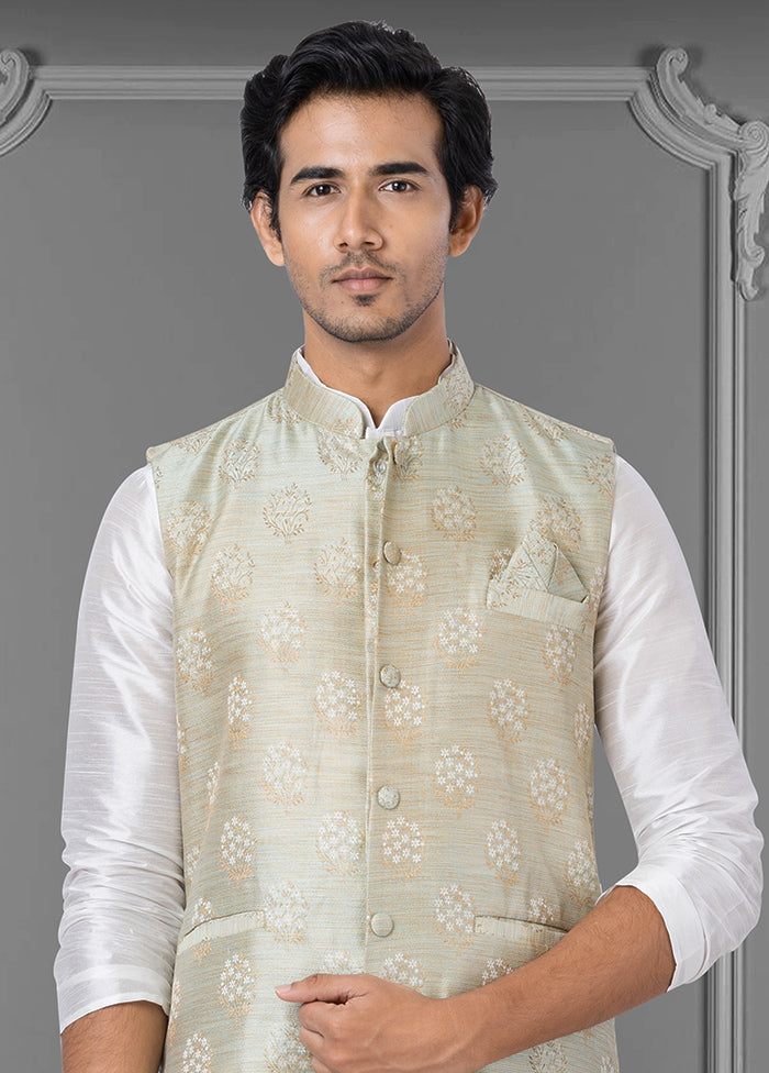 Multicolor Dupion Silk Full Sleeves Mandarin Collar Waistcoat - Indian Silk House Agencies
