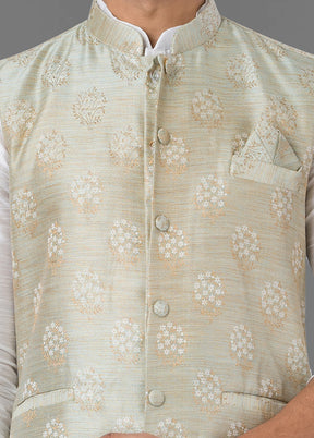 Multicolor Dupion Silk Full Sleeves Mandarin Collar Waistcoat - Indian Silk House Agencies