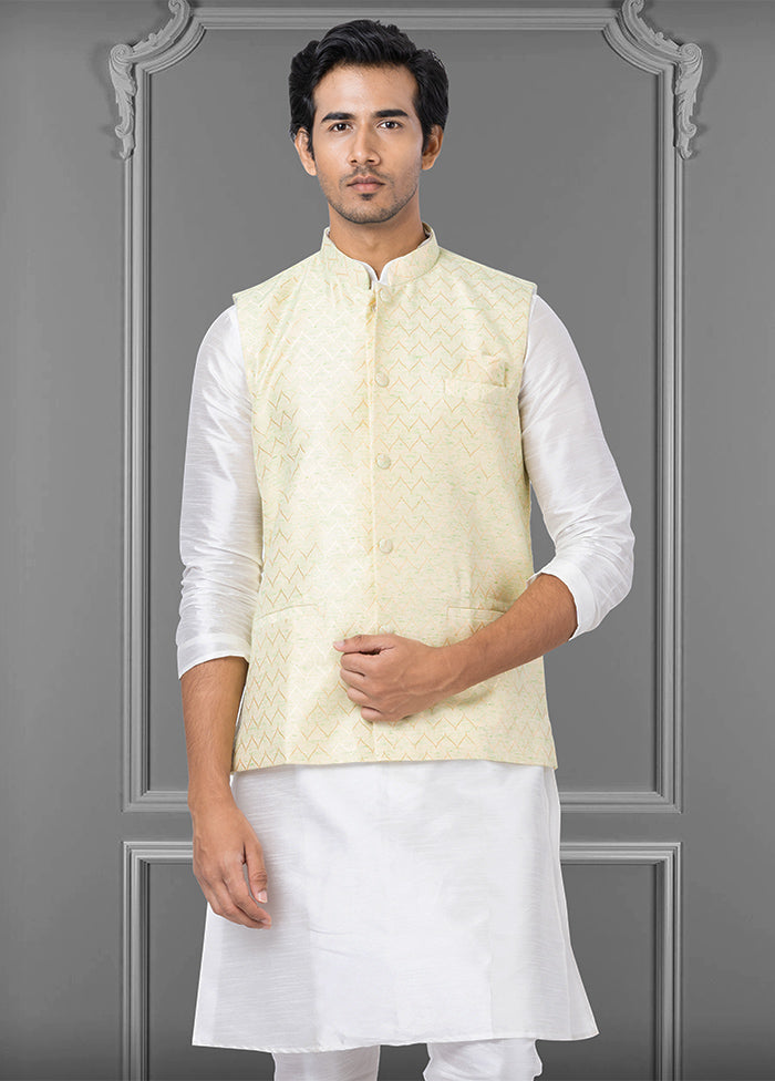 Multicolor Dupion Silk Full Sleeves Mandarin Collar Waistcoat - Indian Silk House Agencies