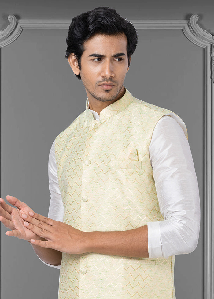 Multicolor Dupion Silk Full Sleeves Mandarin Collar Waistcoat - Indian Silk House Agencies