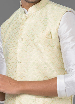Multicolor Dupion Silk Full Sleeves Mandarin Collar Waistcoat - Indian Silk House Agencies