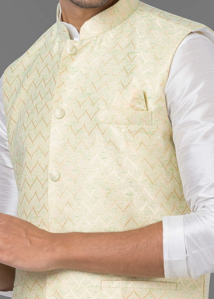 Multicolor Dupion Silk Full Sleeves Mandarin Collar Waistcoat - Indian Silk House Agencies