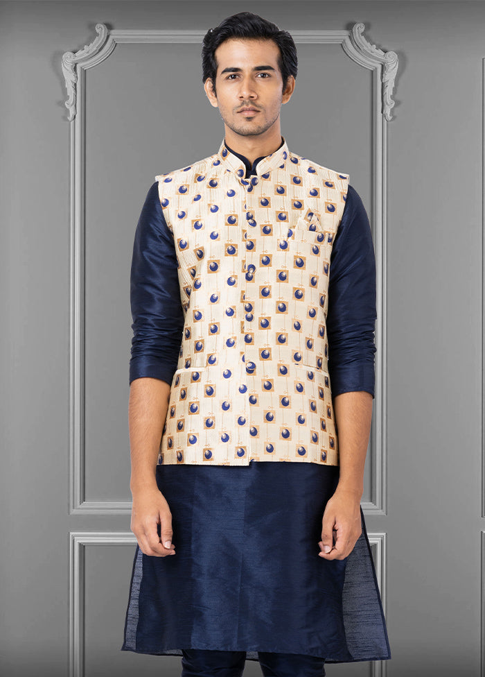 Multicolor Dupion Silk Full Sleeves Mandarin Collar Waistcoat - Indian Silk House Agencies