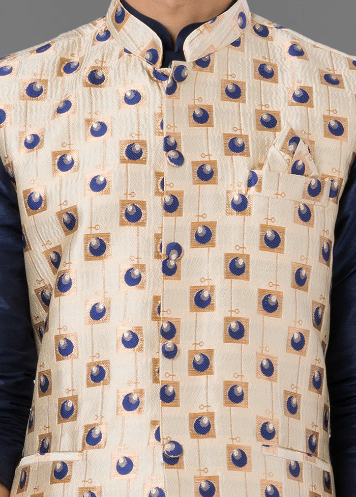 Multicolor Dupion Silk Full Sleeves Mandarin Collar Waistcoat - Indian Silk House Agencies